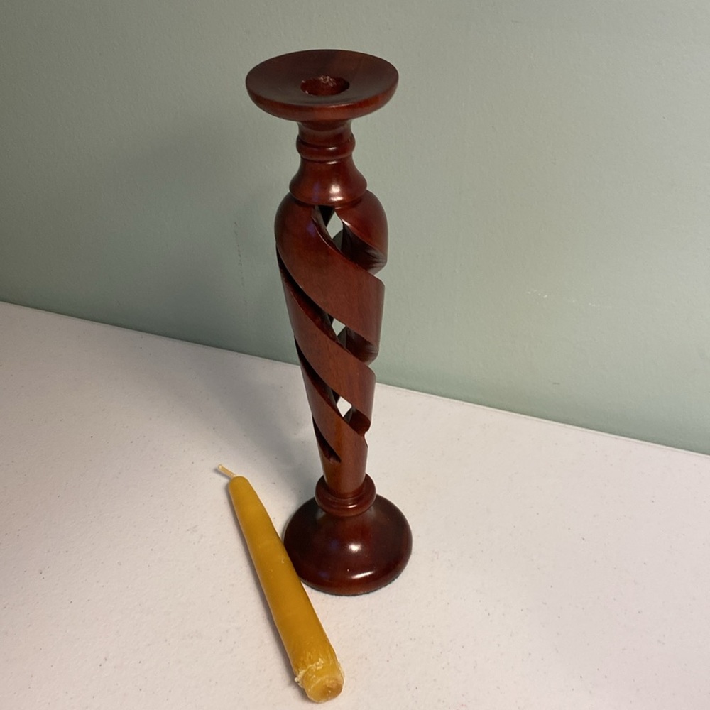 Vintage Carved Wooden Candlestick Holder - Picture 7 of 8